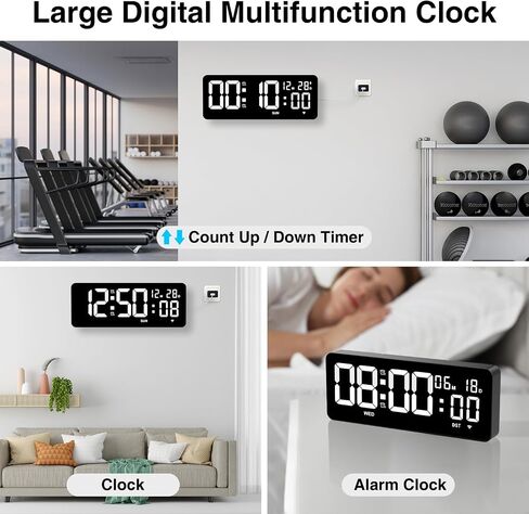 XREXS 12.2" Large Digital Wall Clock with Remote Control, LED Display Shows Time/Calendar/Seconds, Count-Up & Count-Down Timer, Dual Alarms for Home, Office & Classroom in Saudi Arabia