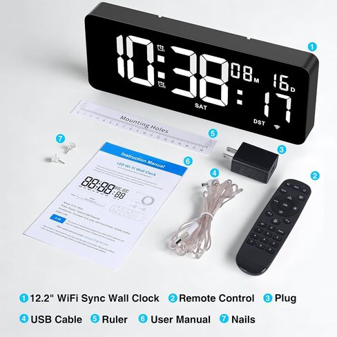 XREXS 12.2" Large Digital Wall Clock with Remote Control, LED Display Shows Time/Calendar/Seconds, Count-Up & Count-Down Timer, Dual Alarms for Home, Office & Classroom in Saudi Arabia