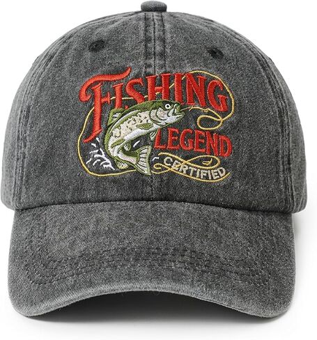 Jeasona Fishing Hat for Men Dad, Fishing Gifts for Fishing Lover, Adjustable Embroidered Washed Distressed Baseball Cap, Fathers Day Birthday Gifts for Husband from Wife Black in Kuwait