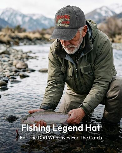 Jeasona Fishing Hat for Men Dad, Fishing Gifts for Fishing Lover, Adjustable Embroidered Washed Distressed Baseball Cap, Fathers Day Birthday Gifts for Husband from Wife Black in Kuwait