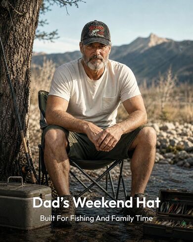Jeasona Fishing Hat for Men Dad, Fishing Gifts for Fishing Lover, Adjustable Embroidered Washed Distressed Baseball Cap, Fathers Day Birthday Gifts for Husband from Wife Black in Kuwait