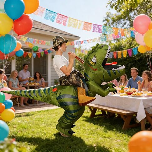 Inflatable Dinosaur Costume, Green Rider Halloween Costume with Stripes 5.5FT-6.5FT in Saudi Arabia