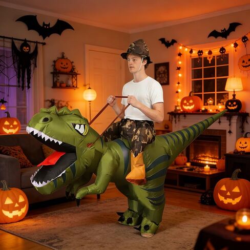 Inflatable Dinosaur Costume, Green Rider Halloween Costume with Stripes 5.5FT-6.5FT in Saudi Arabia