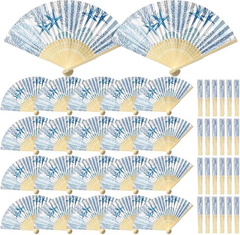 Karenhi 36 Pcs Beach Paper Fans Bulk Blue Coastal Folding Hand Fans Bulk with Ocean Blue Design Summer Party Guests Favors for Bridal Shower Seaside Outdoor Ceremony Decorations in Kuwait