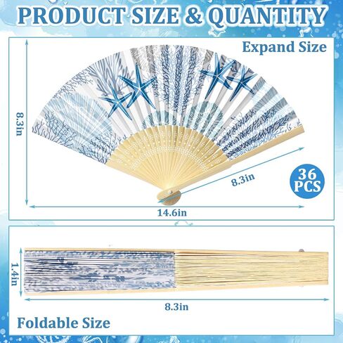 Karenhi 36 Pcs Beach Paper Fans Bulk Blue Coastal Folding Hand Fans Bulk with Ocean Blue Design Summer Party Guests Favors for Bridal Shower Seaside Outdoor Ceremony Decorations in Kuwait