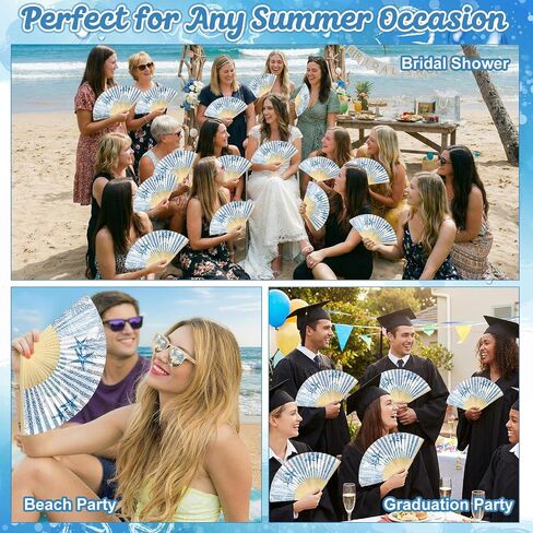 Karenhi 36 Pcs Beach Paper Fans Bulk Blue Coastal Folding Hand Fans Bulk with Ocean Blue Design Summer Party Guests Favors for Bridal Shower Seaside Outdoor Ceremony Decorations in Kuwait