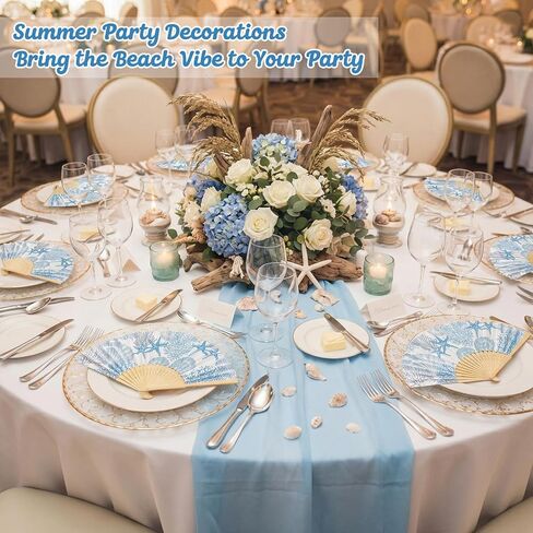 Karenhi 36 Pcs Beach Paper Fans Bulk Blue Coastal Folding Hand Fans Bulk with Ocean Blue Design Summer Party Guests Favors for Bridal Shower Seaside Outdoor Ceremony Decorations in Kuwait