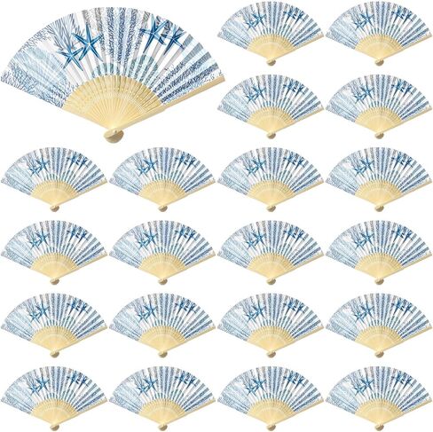 Karenhi 36 Pcs Beach Paper Fans Bulk Blue Coastal Folding Hand Fans Bulk with Ocean Blue Design Summer Party Guests Favors for Bridal Shower Seaside Outdoor Ceremony Decorations in Kuwait