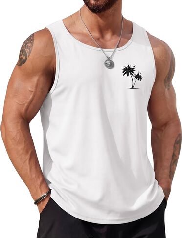 COOFANDY Mens Beach Tank Tops Summer Cotton Sleeveless Graphic T Shirts Palm Tree Casual Vacation Muscle Tank in Kuwait