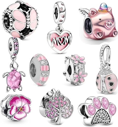 10 Pack Silver Charms for Pandora Bracelets and Necklaces Charms for Women CZ Pendant Jewelry Charm Set in Kuwait
