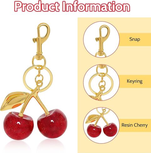 2 Pcs Cherry Bag Charm Cute Cherry Accessories Keychain for Purses Fashion Keyring Sparkling Purse Charms for Women in Saudi Arabia