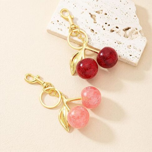 2 Pcs Cherry Bag Charm Cute Cherry Accessories Keychain for Purses Fashion Keyring Sparkling Purse Charms for Women in Saudi Arabia