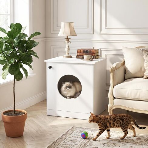 Tangkula Litter Box Enclosure, Cat Litter Box Furniture Hidden, Nightstand Pet House with Magnetic Door, Decorative Cat House, Indoor Cat Washroom for Cats Kitty (Black) in Kuwait
