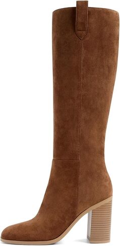ZJGZF Knee High Boots for Women Suede Leather Tall Boots Slouchy Chunky Block High Heel Boot Cowgirl Western Cowboy Boot Riding Shoes in Saudi Arabia