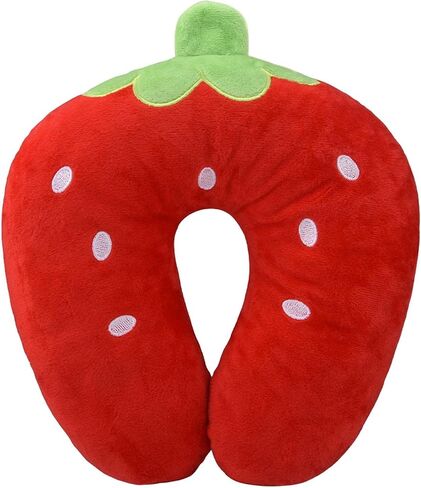Travel Pillow for Kids, U-Shaped Cute Neck Pillow for Traveling Soft Chin & Neck Support Animal Flight Pillo w Head Rest for Car Airplane Travel Office(Color:Strawberry) in Saudi Arabia