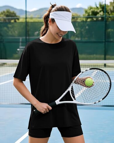 Womens 2 Piece Outfits Athletic Sets Summer Side Slit Longline Top High Waisted Biker Shorts Gym Workout Clothes in Kuwait