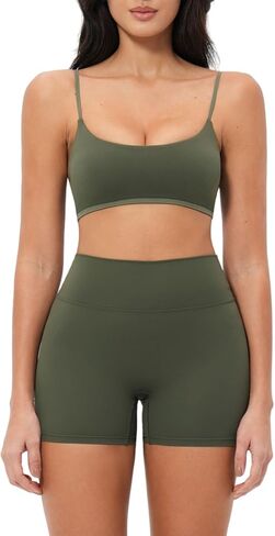 Women 2 Piece Workout Set Color Block Adjustable Spaghetti Strap Sports Bra Tummy Control Active Shorts Yoga Outfits in Saudi Arabia