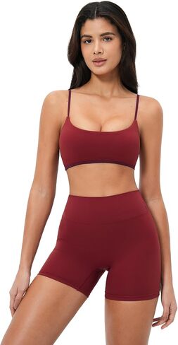 Women 2 Piece Workout Set Color Block Adjustable Spaghetti Strap Sports Bra Tummy Control Active Shorts Yoga Outfits in Saudi Arabia