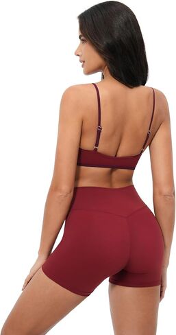 Women 2 Piece Workout Set Color Block Adjustable Spaghetti Strap Sports Bra Tummy Control Active Shorts Yoga Outfits in Saudi Arabia