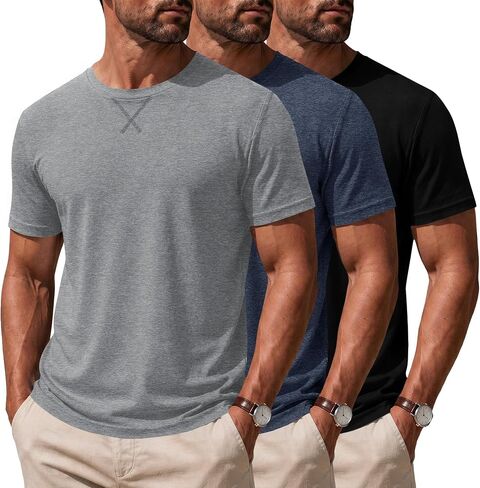 Poriff 3-Pack Men's Casual T-Shirts Short Sleeve Crew Neck T Shirt Summer Plain Basic Tees in Kuwait
