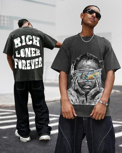 Graphic Tees Men Acid Washed Y2K Gothic Vintage Oversized Streetwear Cotton Short Sleeve T-Shirt Tops in Saudi Arabia