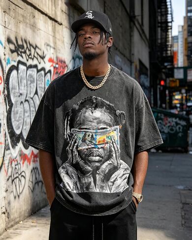 Graphic Tees Men Acid Washed Y2K Gothic Vintage Oversized Streetwear Cotton Short Sleeve T-Shirt Tops in Saudi Arabia