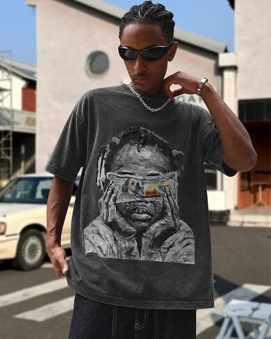 Graphic Tees Men Acid Washed Y2K Gothic Vintage Oversized Streetwear Cotton Short Sleeve T-Shirt Tops in Saudi Arabia