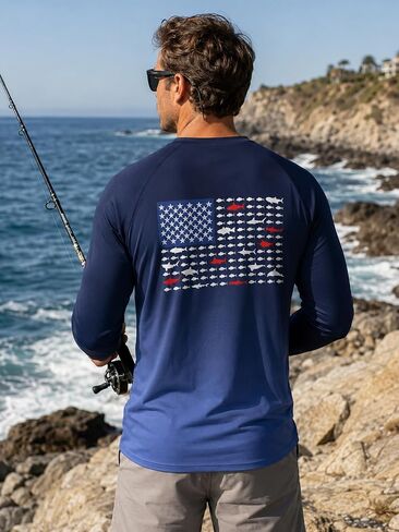 Men's Fishing Swim Shirt UPF 50+ Rash Guard Long Sleeve Quick Dry Lightweight Athletic Shirt for Beach Hiking in Kuwait