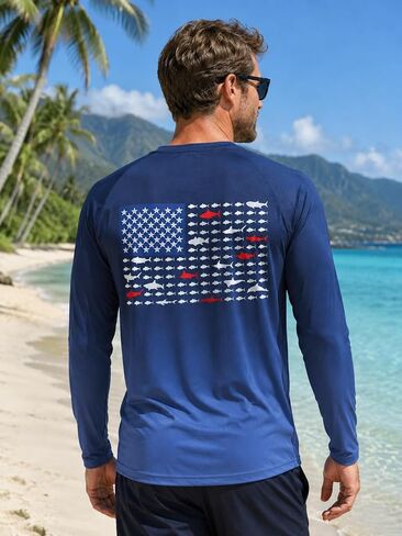 Men's Fishing Swim Shirt UPF 50+ Rash Guard Long Sleeve Quick Dry Lightweight Athletic Shirt for Beach Hiking in Kuwait