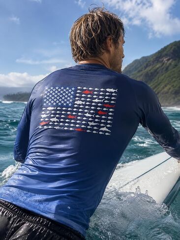 Men's Fishing Swim Shirt UPF 50+ Rash Guard Long Sleeve Quick Dry Lightweight Athletic Shirt for Beach Hiking in Kuwait