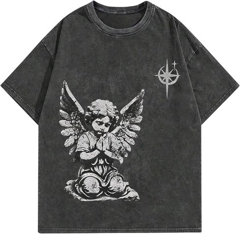 Graphic Tees Men Acid Washed Y2K Gothic Vintage Oversized Streetwear Cotton Short Sleeve T-Shirt Tops in Saudi Arabia
