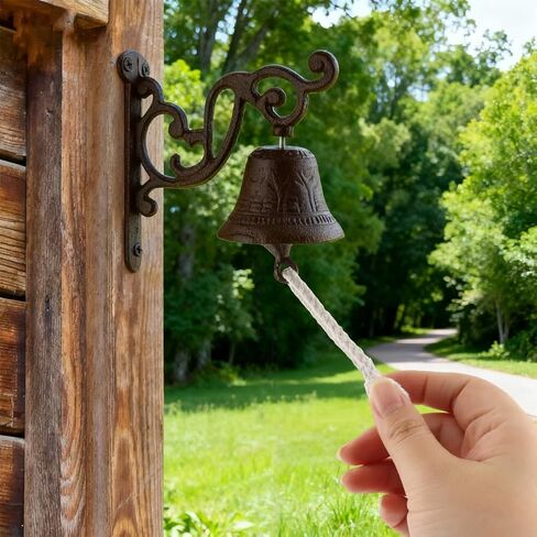 Large Cast Iron Hanging Bell - Heavy Duty Outdoor Wall Mounted Doorbell, Rustic Vintage Garden Home Decor for Front Door Outside, Clear Sound Dinner Bell for Patio Yard in Saudi Arabia