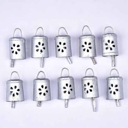 Set of 10 Handmade Silver Bells Rustic Metal Decorative Bells, Mini Cowbells, Antique Hanging Ornaments for Christmas, Vintage Bell for DIY Craft and Wind Chimes Making, Jingle Bell Farmhouse Decor in Saudi Arabia