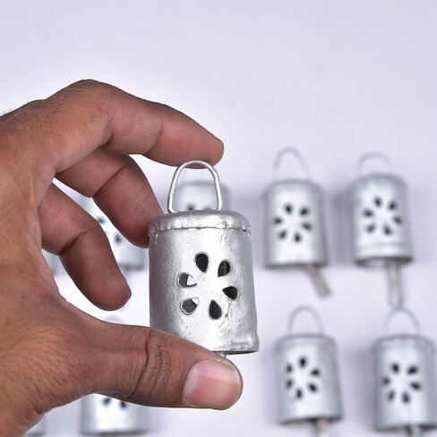 Set of 10 Handmade Silver Bells Rustic Metal Decorative Bells, Mini Cowbells, Antique Hanging Ornaments for Christmas, Vintage Bell for DIY Craft and Wind Chimes Making, Jingle Bell Farmhouse Decor in Saudi Arabia