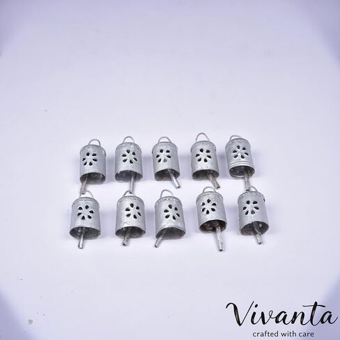 Set of 10 Handmade Silver Bells Rustic Metal Decorative Bells, Mini Cowbells, Antique Hanging Ornaments for Christmas, Vintage Bell for DIY Craft and Wind Chimes Making, Jingle Bell Farmhouse Decor in Saudi Arabia