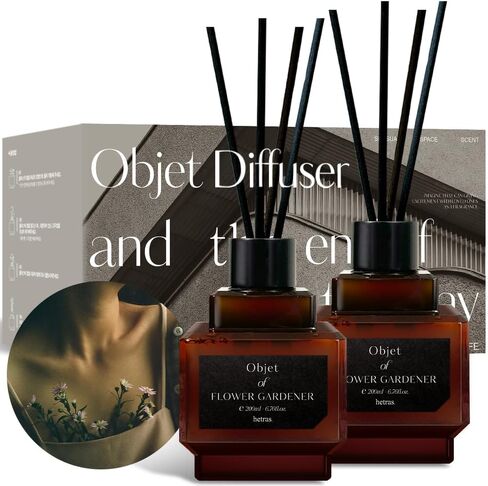 hetras Objet Diffuser Set (Flower Gardener Scent)–Decorative Aesthetic Home Fragrance | 2-Pack (6.7 fl.oz Each) with 8 Reed Sticks | Fresh Green Floral & Dewy Garden Aroma | Minimalist Decor & Gift in Saudi Arabia