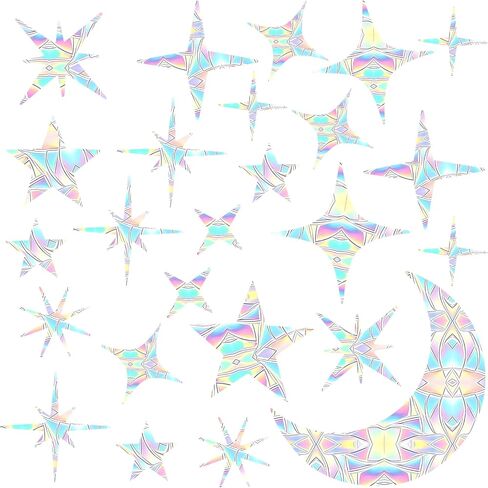 44Pcs Star Moon Static Window Clings Non Adhesive Prismatic Vinyl Rainbow Stickers Anti Collision Bird Strike Decals for Home Glass Doors Windows Iridescent in Saudi Arabia