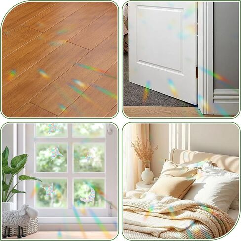 44Pcs Star Moon Static Window Clings Non Adhesive Prismatic Vinyl Rainbow Stickers Anti Collision Bird Strike Decals for Home Glass Doors Windows Iridescent in Saudi Arabia