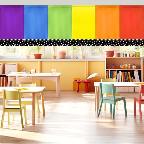 6 Pcs Classroom Rainbow Curtains Back to School Window Drapes Rainbow Polka Dot Classroom Valance Curtains Colorful Window Cover for Kindergarten Daycare Primary Bedroom Playroom Decor 36" x 24" in Kuwait