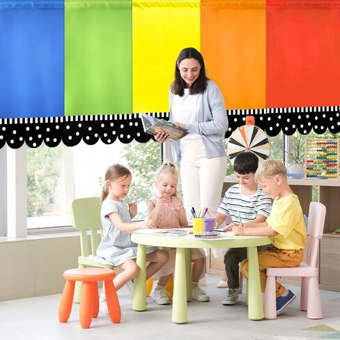 6 Pcs Classroom Rainbow Curtains Back to School Window Drapes Rainbow Polka Dot Classroom Valance Curtains Colorful Window Cover for Kindergarten Daycare Primary Bedroom Playroom Decor 36" x 24" in Kuwait