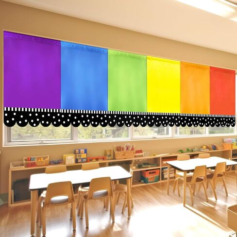 6 Pcs Classroom Rainbow Curtains Back to School Window Drapes Rainbow Polka Dot Classroom Valance Curtains Colorful Window Cover for Kindergarten Daycare Primary Bedroom Playroom Decor 36" x 24" in Kuwait