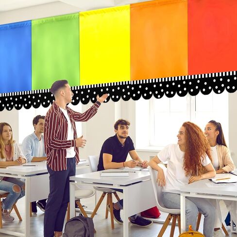 6 Pcs Classroom Rainbow Curtains Back to School Window Drapes Rainbow Polka Dot Classroom Valance Curtains Colorful Window Cover for Kindergarten Daycare Primary Bedroom Playroom Decor 36" x 24" in Kuwait