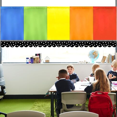 6 Pcs Classroom Rainbow Curtains Back to School Window Drapes Rainbow Polka Dot Classroom Valance Curtains Colorful Window Cover for Kindergarten Daycare Primary Bedroom Playroom Decor 36" x 24" in Kuwait