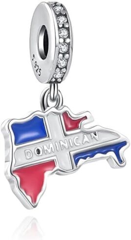 Dominican Republic Map Charm for Charm Bracelet, 925 Sterling Silver with Flag Enamel, Dangle Bead Compatible with Pandora & European Charm Bracelets in Saudi Arabia