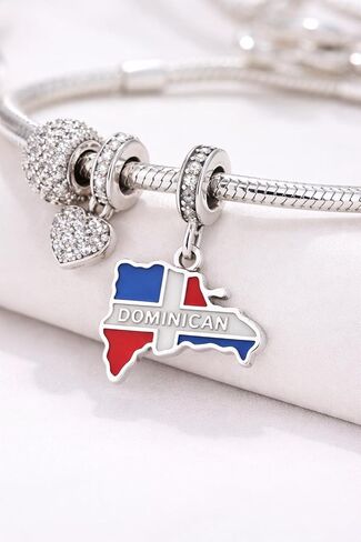 Dominican Republic Map Charm for Charm Bracelet, 925 Sterling Silver with Flag Enamel, Dangle Bead Compatible with Pandora & European Charm Bracelets in Saudi Arabia