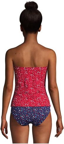 Lands' End Womens Chlorine Resistant Bandeau Tankini Top Compass Red Multi Stars Regular 2 in Kuwait