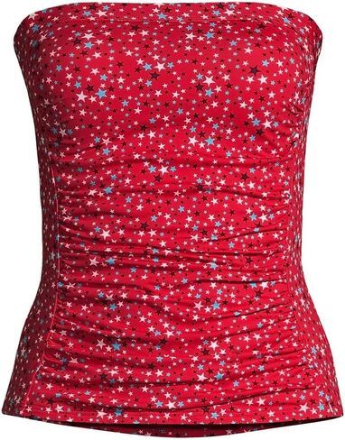 Lands' End Womens Chlorine Resistant Bandeau Tankini Top Compass Red Multi Stars Regular 2 in Kuwait