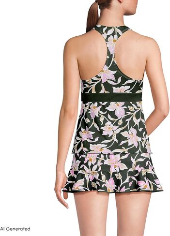 Lands' End نسائي طويل الجذع برقبة على شكل حرف V Racerback Flutter Tankini 6 Tropic Floral/Rich Olive in Saudi Arabia