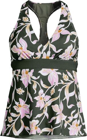 Lands' End نسائي طويل الجذع برقبة على شكل حرف V Racerback Flutter Tankini 6 Tropic Floral/Rich Olive in Saudi Arabia