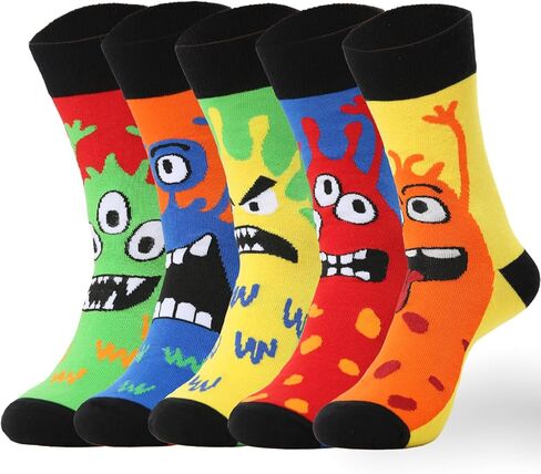 Men’s Crew Socks 5 Pack, Funny Cartoon Novelty Socks, Colorful Cotton Casual Dress Socks, Gift for Men in Kuwait